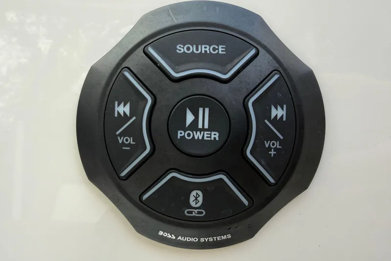 Slide: The Image of Audio control panel on 2021 Pioneer 202 Islander boat, featuring Boss Audio Systems. - 11