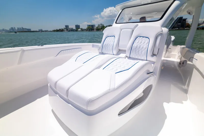 Slide: The Image of Luxurious seating on Deep Impact 369 Sport boat, 2026 model. - 17