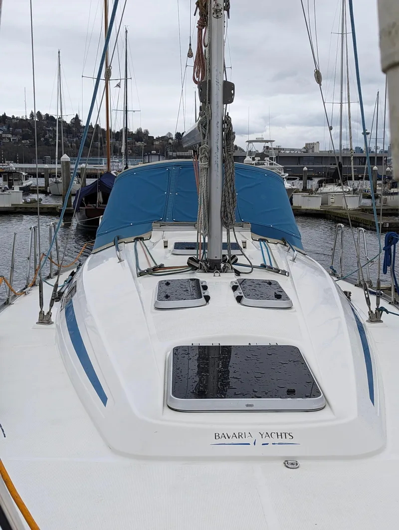 Slide: The Image of Bavaria 34 sailboat, 2001 model, docked in marina. - 6