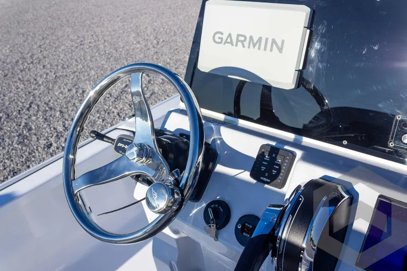 Slide: The Image of Steering console of 2026 Tidewater 2110 Bay Max with Garmin navigation system. - 36