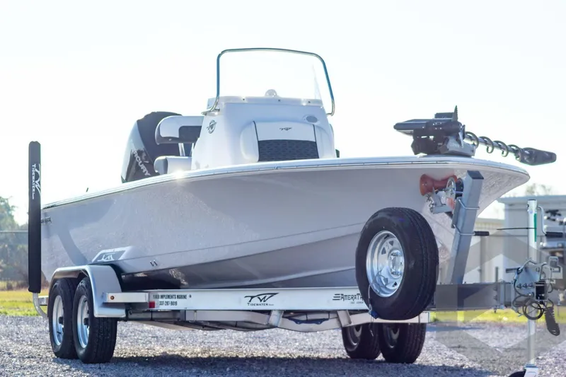 Slide: The Image of 2026 Tidewater 2110 Bay Max boat on trailer, side view, outdoors. - 4
