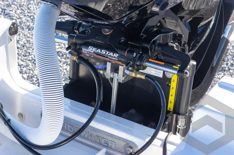 Slide: The Image of Close-up of 2026 Tidewater 2110 Bay Max boat's hydraulic steering system. - 43