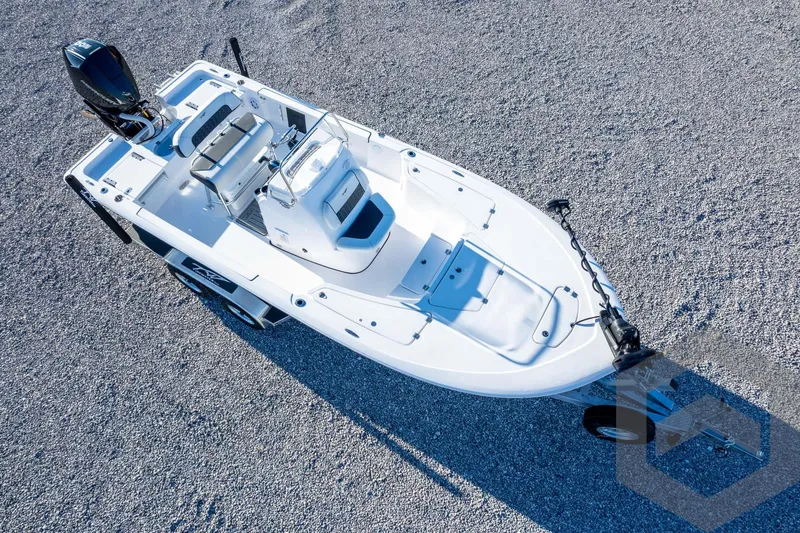 Slide: The Image of 2026 Tidewater 2110 Bay Max boat on gravel, aerial view. - 53