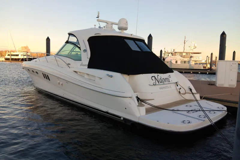 Slide: The Image of 2007 Sea Ray Sundancer 520 yacht docked at marina during sunset. - 5