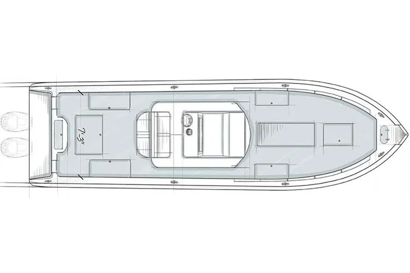 Slide: The Image of Manufacturer Provided Image: Top view layout of a 2018 Yellowfin 32 boat model. - 14