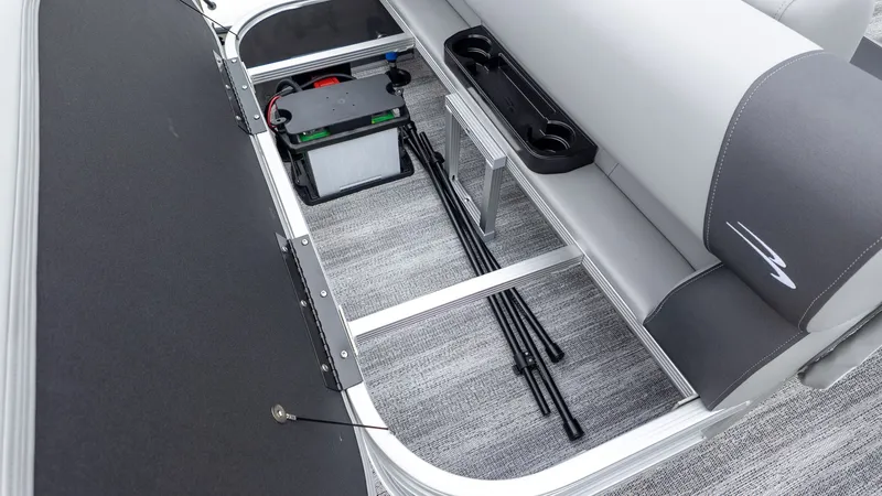 Slide: The Image of Bennington 16 S Cruise Jump Seat with battery compartment and storage area. - 7