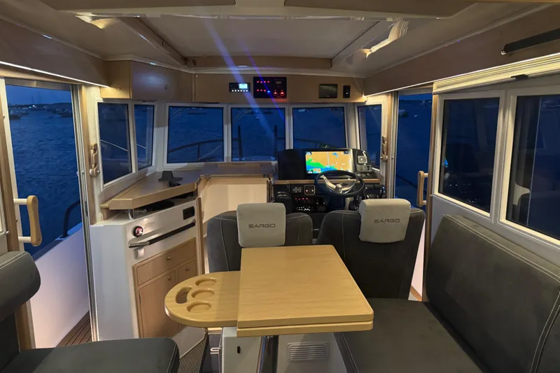 Slide: The Image of Interior of Sargo 28 yacht, 2025 model, featuring modern amenities. - 17