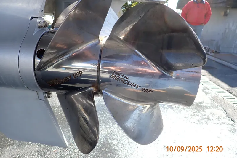 Slide: The Image of Close-up of a Mercury 29P propeller on a 2022 Formula 380 Super Sport Crossover OB. - 53