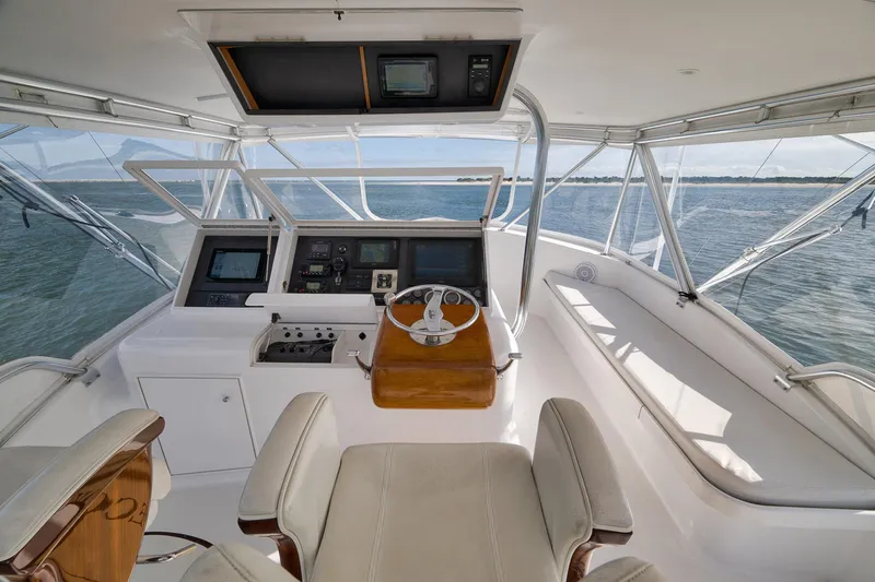 Slide: The Image of Helm of 2002 Paul Mann 60 Custom Carolina yacht with ocean view. - 35