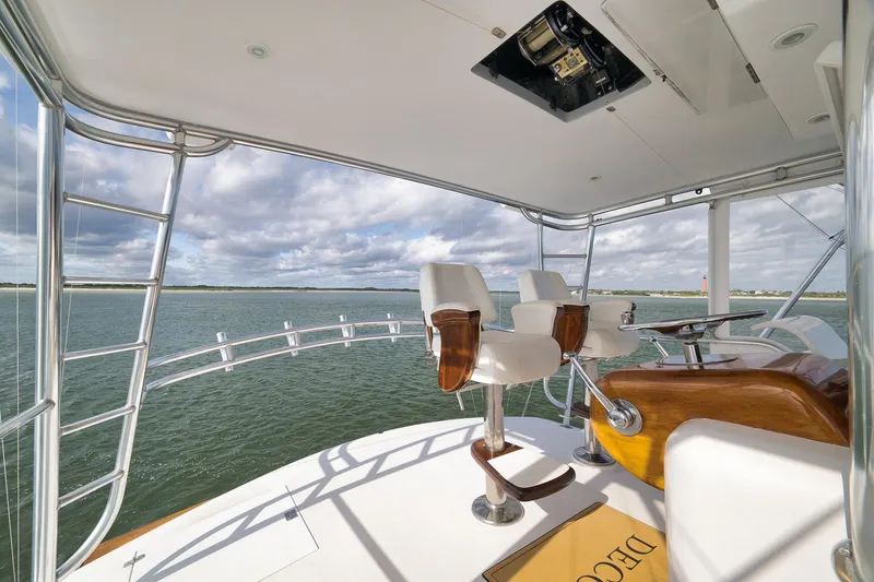 Slide: The Image of Flybridge of 2002 Paul Mann 60 Custom Carolina yacht with ocean view and seating. - 36