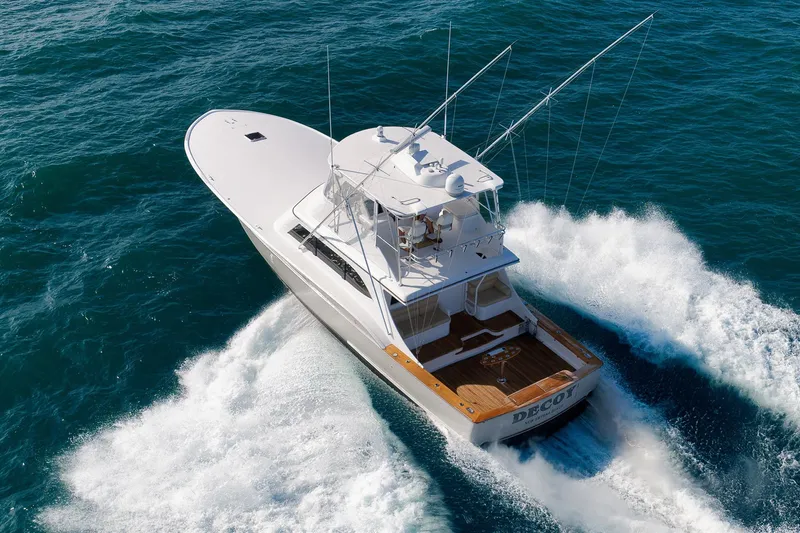 Slide: The Image of Aerial view of 2002 Paul Mann 60 Custom Carolina yacht cruising on ocean. - 69