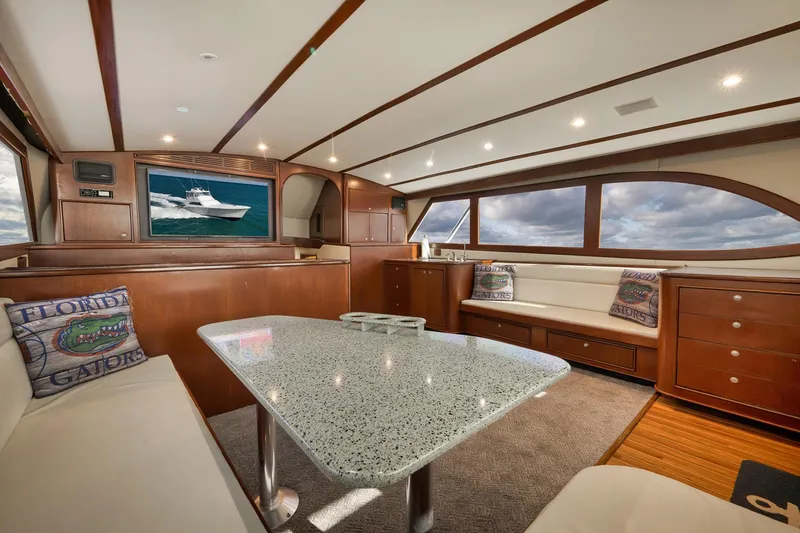 Slide: The Image of Luxurious interior of 2002 Paul Mann 60 Custom Carolina yacht with elegant seating and large windows. - 8