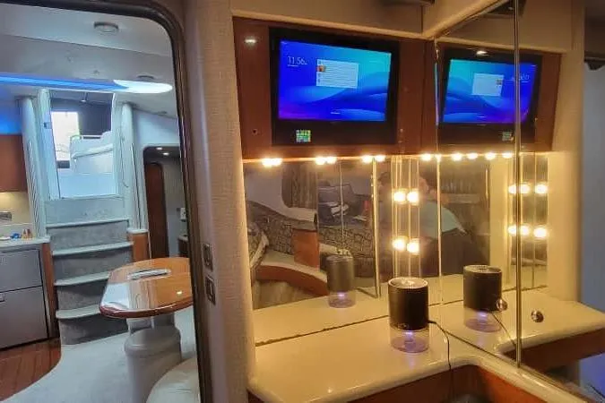 Slide: The Image of Luxurious interior of a 2005 Formula 48 Yacht with modern amenities and elegant lighting. - 45