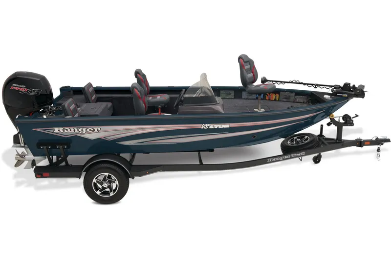 Slide: The Image of Interior of 2026 Ranger VS1782SC Reata boat with dashboard and seating area. - 10