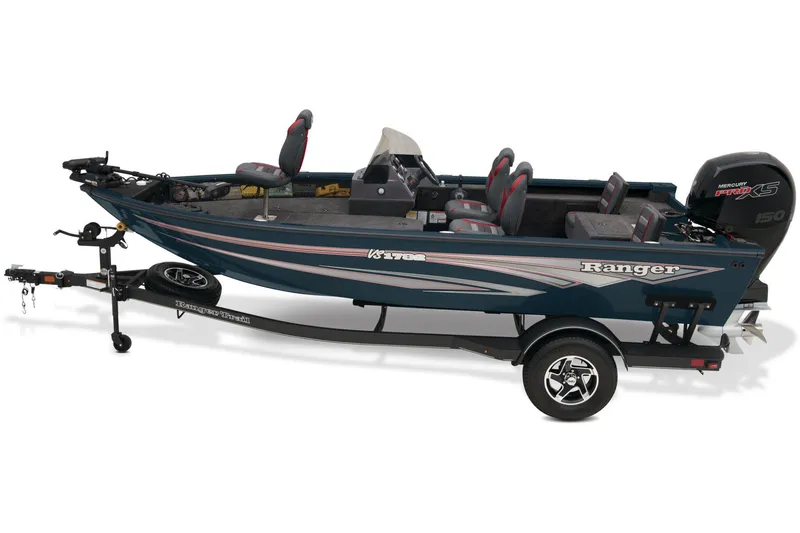 Slide: The Image of 2026 Ranger VS1782SC Reata boat on trailer in snowy parking lot. - 5