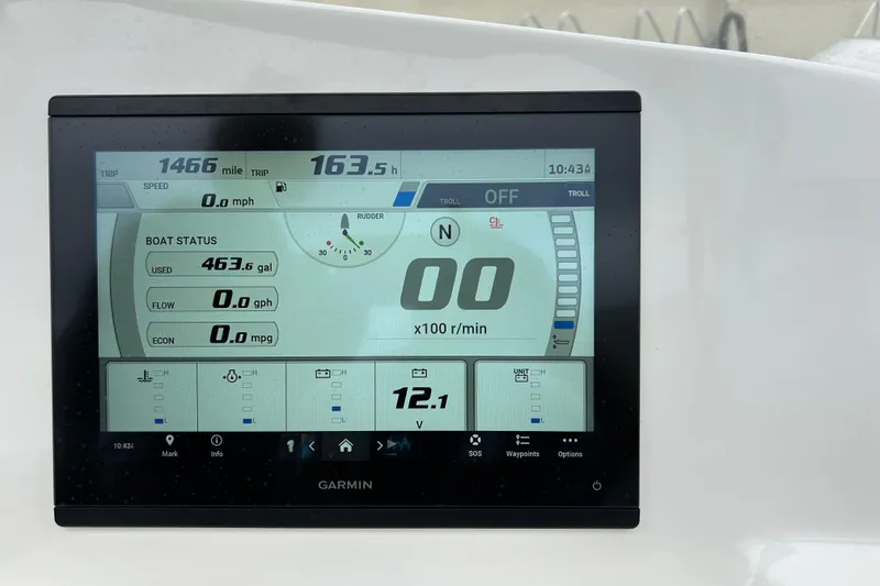 Slide: The Image of Garmin display on 2022 Key West 239 DFS boat showing trip and engine data. - 7