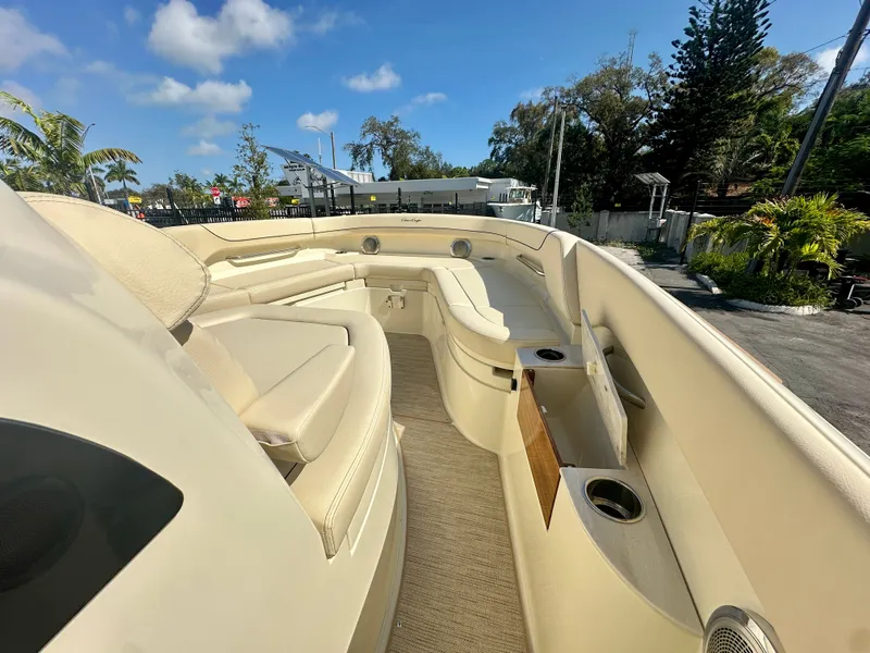 Slide: The Image of Interior view of 2026 Chris-Craft Catalina 28 with luxurious seating arrangement. - 6