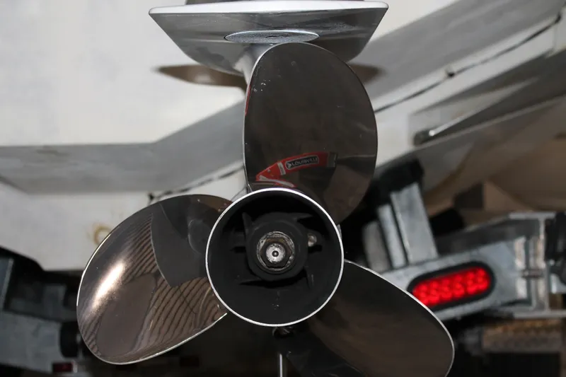 Slide: The Image of Close-up of a 2017 Boston Whaler 330 Outrage boat propeller. - 14
