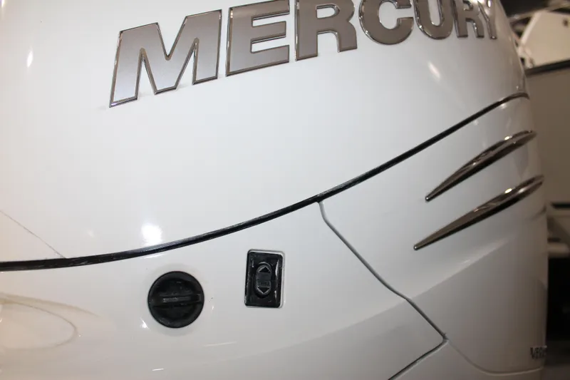 Slide: The Image of Close-up of a Mercury engine on a 2017 Boston Whaler 330 Outrage boat. - 9