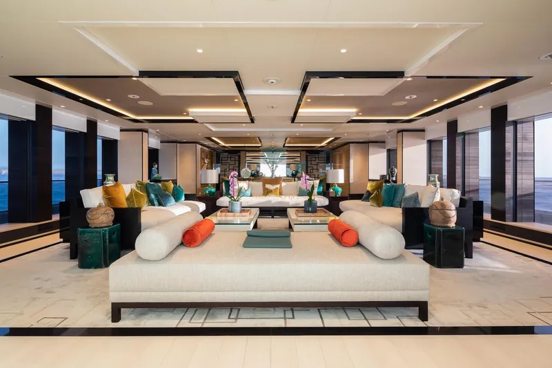 Slide: The Image of Luxurious interior of 2016 Alia Yachts 60M, featuring elegant seating and modern design elements. - 6