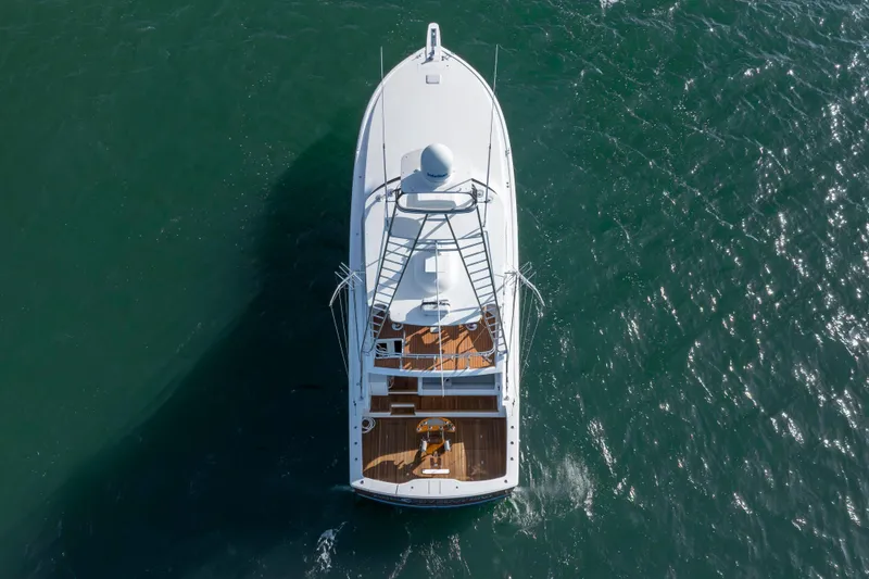 Slide: The Image of Aerial view of 2009 Viking 60 Convertible yacht cruising on open water. - 11