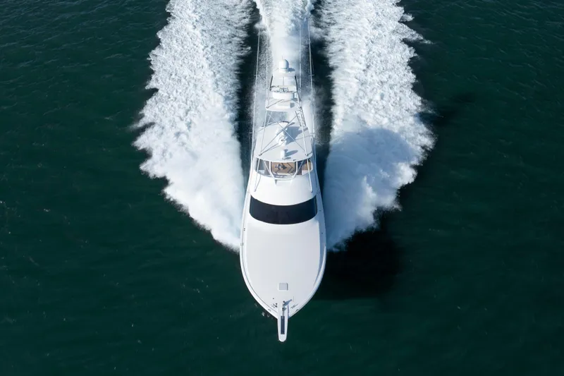 Slide: The Image of Aerial view of 2009 Viking 60 Convertible yacht cruising on open water. - 23