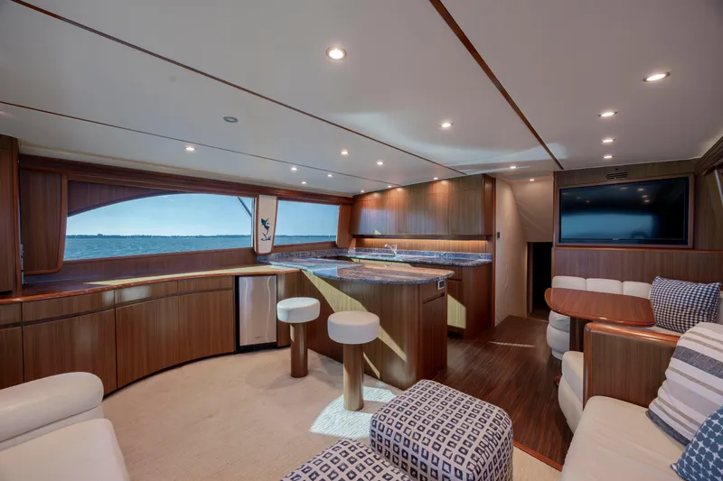 Slide: The Image of Luxurious interior of 2009 Viking 60 Convertible yacht with modern furnishings and ocean view. - 66