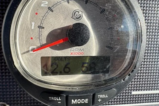 Slide: The Image of 2023 Boston Whaler 170 Montauk tachometer displaying 12.6 volts and 58.9 hours. - 19