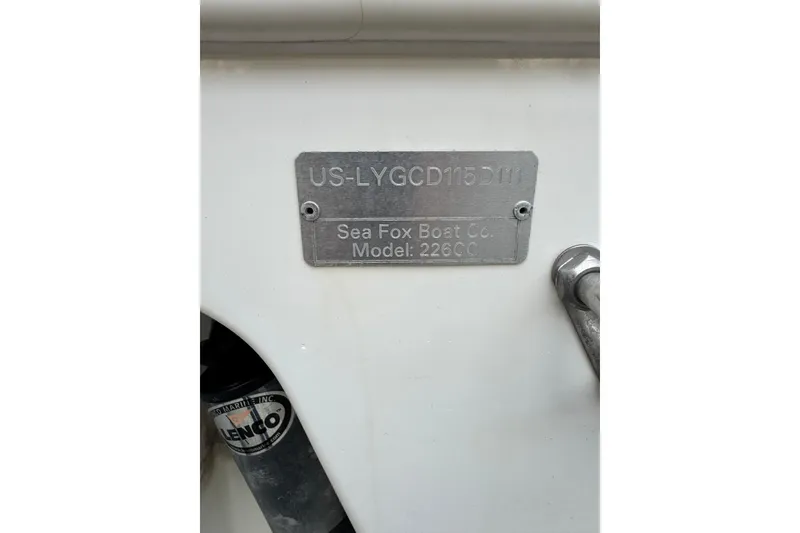 Slide: The Image of 2011 Sea Fox 226 Center Console boat identification plate. - 30