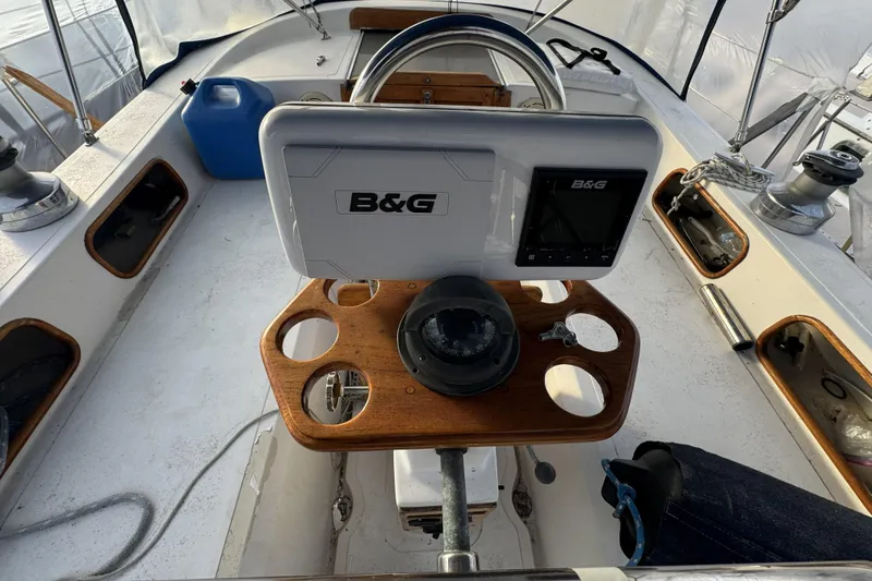 Slide: The Image of Cockpit of 1987 Irwin 38 sailboat with B&G navigation system and compass. - 14