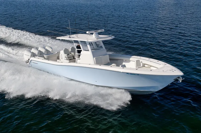 Slide: The Image of 2022 Invincible 39 Open Fisherman boat cruising on open water. - 1