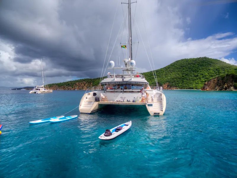 Slide: The Image of Luxury Privilege 745 yacht anchored in clear blue waters, 2010 model. - 25