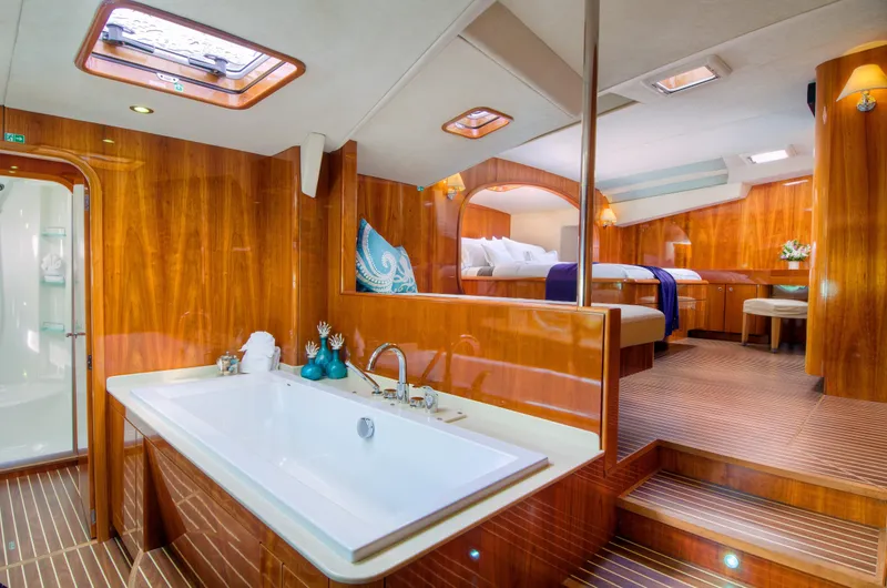 Slide: The Image of Luxurious interior of 2010 Privilege 745 yacht with wooden finishes and modern amenities. - 34