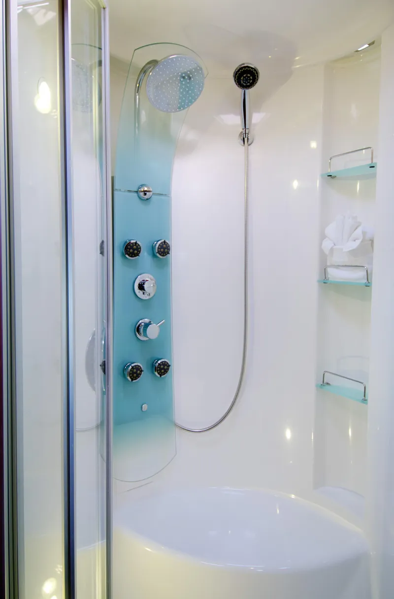 Slide: The Image of Modern Privilege 745 shower cabin with multiple jets and glass shelves, 2010 model. - 37