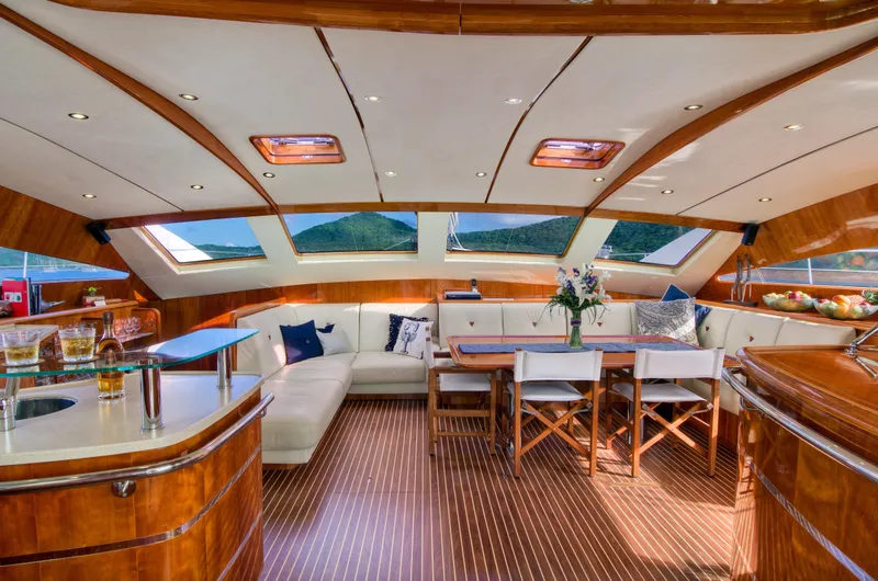 Slide: The Image of Luxurious interior of 2010 Privilege 745 yacht with elegant seating and dining area. - 46