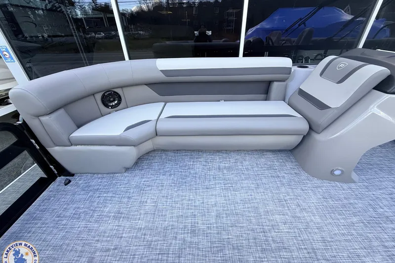 Slide: The Image of 2026 Premier 220 Sunscape RF boat interior with gray seating and modern design. - 5