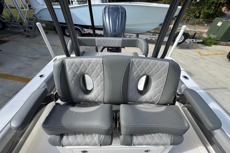 Slide: The Image of 2026 Sea Born FX261 Bay boat with luxurious gray seating and modern design. - 28