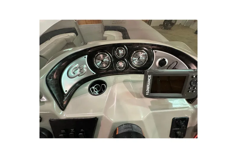 Slide: The Image of Dashboard of 2019 SunCatcher V22 Cruise boat with gauges and Lowrance device. - 10