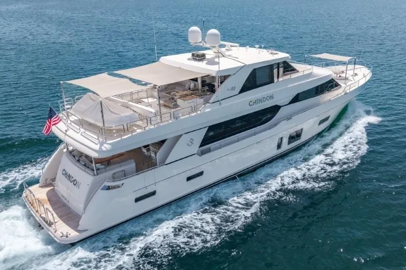 Slide: The Image of 2017 Ocean Alexander motor yacht cruising on open water, featuring spacious decks and modern design. - 11