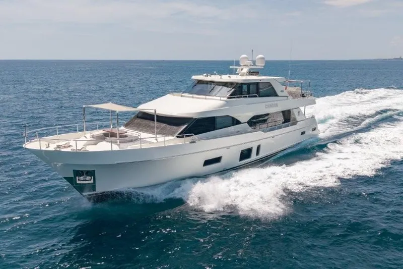 Slide: The Image of 2017 Ocean Alexander Motor Yacht cruising on open sea under clear skies. - 19