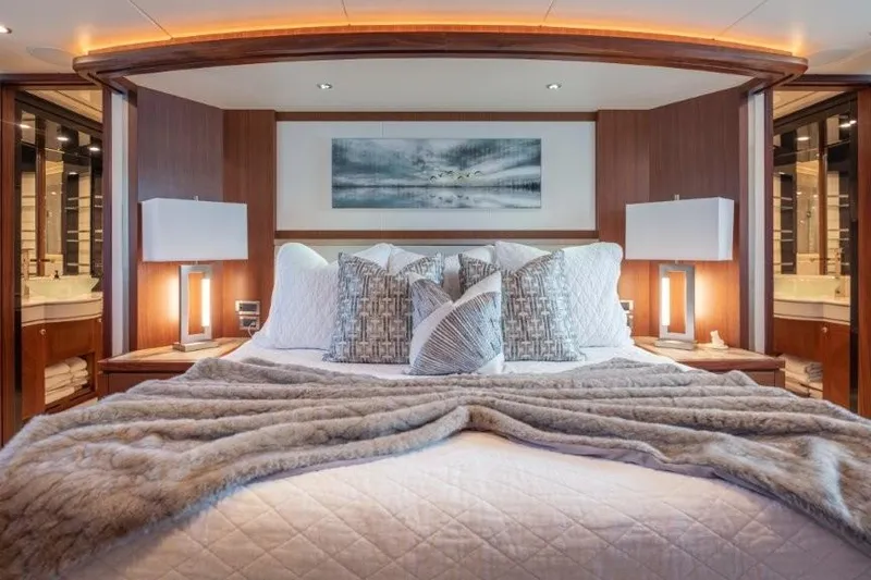 Slide: The Image of Luxurious 2017 Ocean Alexander Motor Yacht bedroom with elegant decor and ambient lighting. - 3