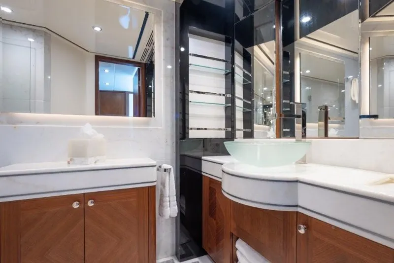 Slide: The Image of Luxurious bathroom interior of 2017 Ocean Alexander Motor Yacht with modern fixtures and elegant design. - 38