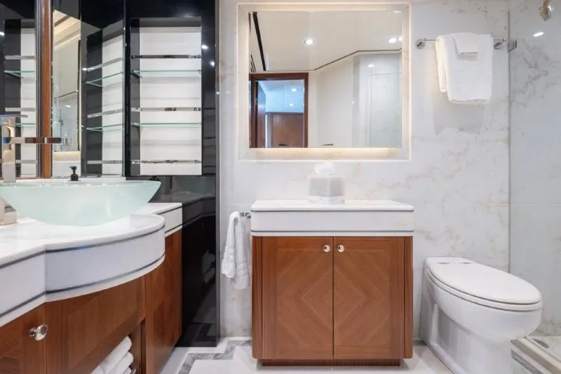 Slide: The Image of Luxurious bathroom in 2017 Ocean Alexander motor yacht with modern fixtures and elegant design. - 39