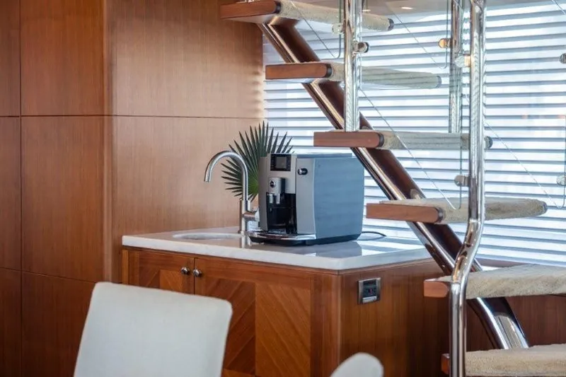 Slide: The Image of Luxurious 2017 Ocean Alexander motor yacht interior with modern coffee machine and elegant staircase. - 47