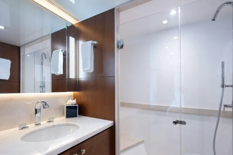 Slide: The Image of Luxurious bathroom in 2017 Ocean Alexander motor yacht with modern fixtures and glass shower. - 54