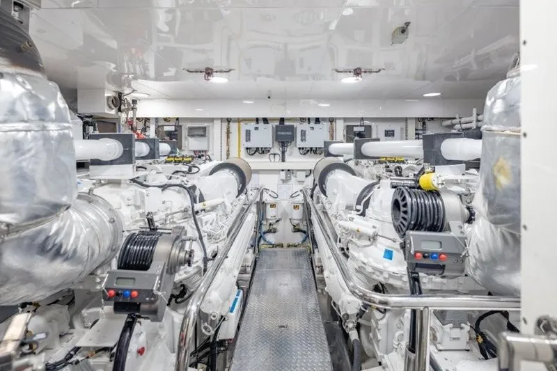 Slide: The Image of Engine room of a 2017 Ocean Alexander Motor Yacht, showcasing advanced machinery and equipment. - 71