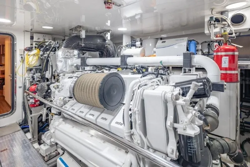 Slide: The Image of Engine room of 2017 Ocean Alexander Motor Yacht, featuring advanced machinery and equipment. - 73