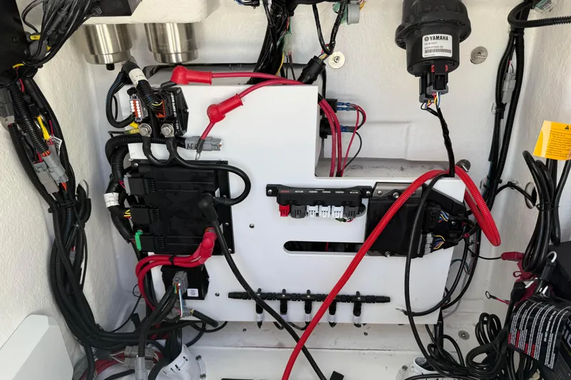 Slide: The Image of Electrical system of a 2026 Blazer 2550 GTS boat, featuring wiring and components. - 37