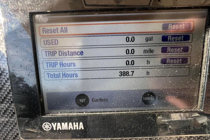 Slide: The Image of Yamaha display showing trip data on 2018 Grady-White 251 Coastal Explorer boat. - 12