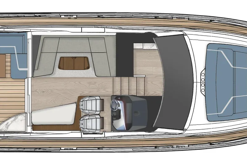 Slide: The Image of Top view layout of 2026 Fairline Targa 47 GT luxury yacht interior design. - 11